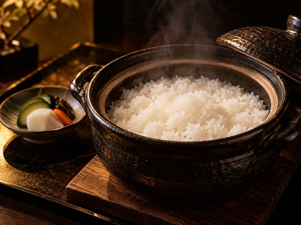 土鍋で炊いたご飯と香の物